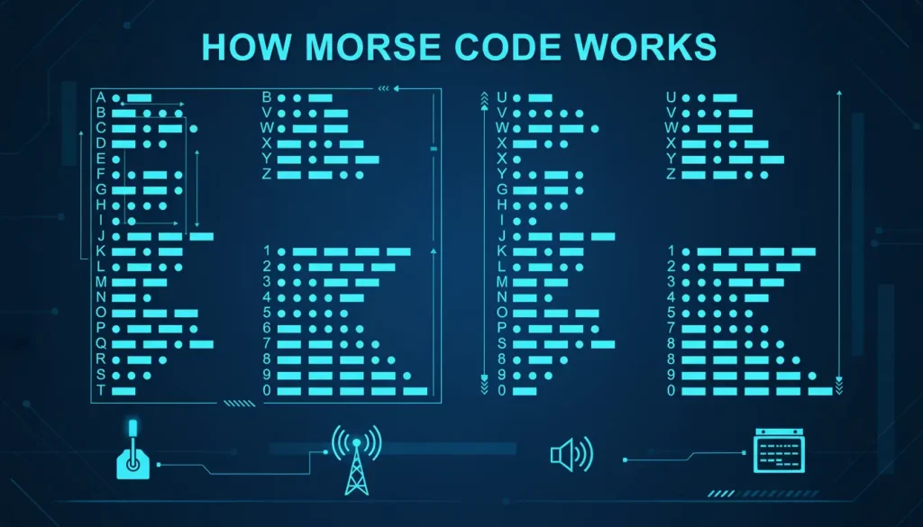 Illustrated visual showing how Morse code letters work