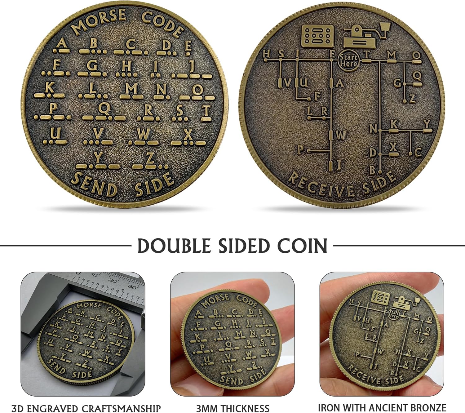 Morse code medallion main product photo for blackout communication preparedness